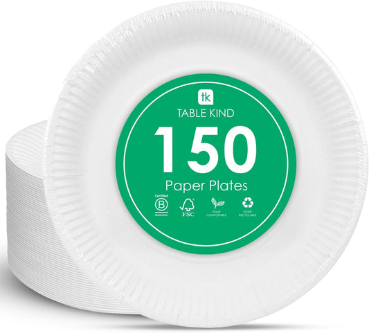 TABLE KIND | x150 | 22 cm | Piatti di carta ecologici per compleanno, stoviglie ecologiche, riciclabili, usa e getta, forniture per feste biodegradabili, compostabili in casa, | Prodotto nell'UE