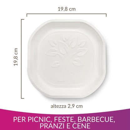 Cuki Piatti Fondi in Cartoncino Biodegradabile e Compostabile, ideali con alimenti liquidi e caldi, 1 Confezione da 75 Pezzi, per Picnic, Feste, Barbecue, Pranzi e Cene, 19.8 x 19.8 cm