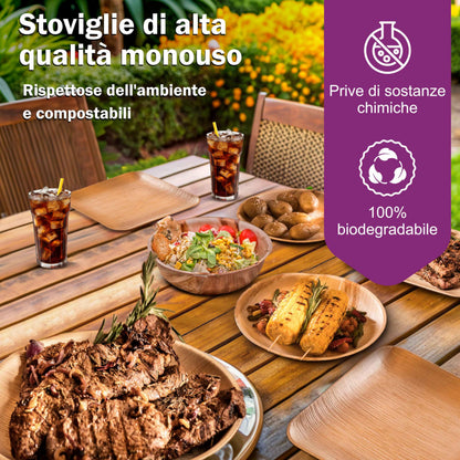 Waipur Piatti in Foglia di Palma Ecologici - 25 Pz Rettangolari 28x18 cm - Stoviglie usa e getta Biodegradabili Eleganti - Leggeri e Resistenti - Naturali e Compostabili - Simile al Bamboo e Legno